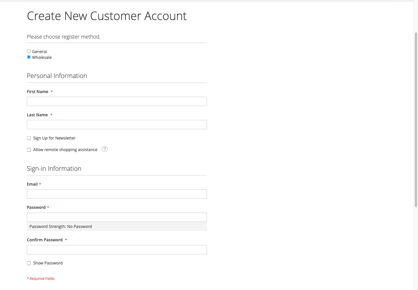 Registrierungsart im Frontend