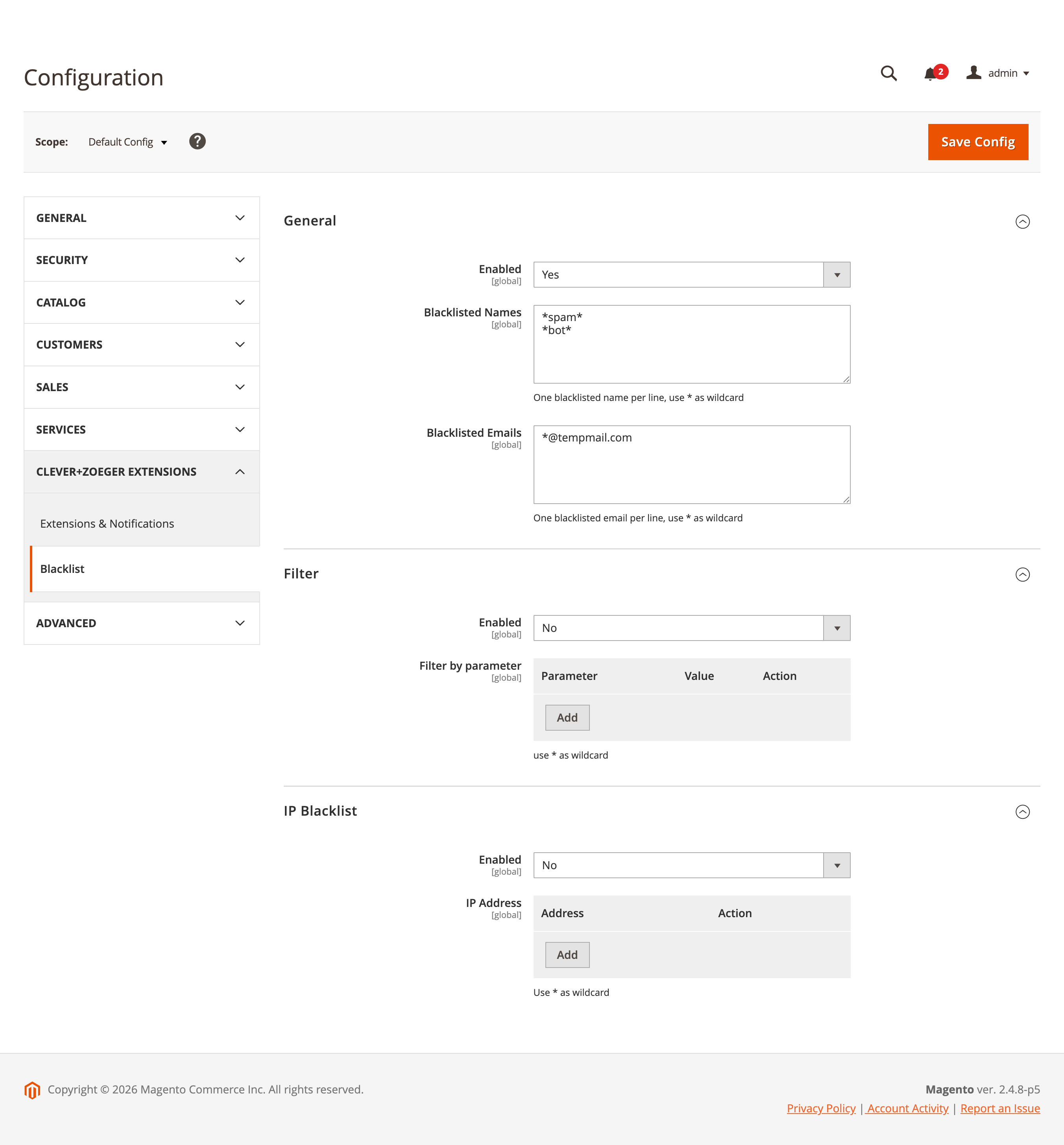 Blacklist configuration