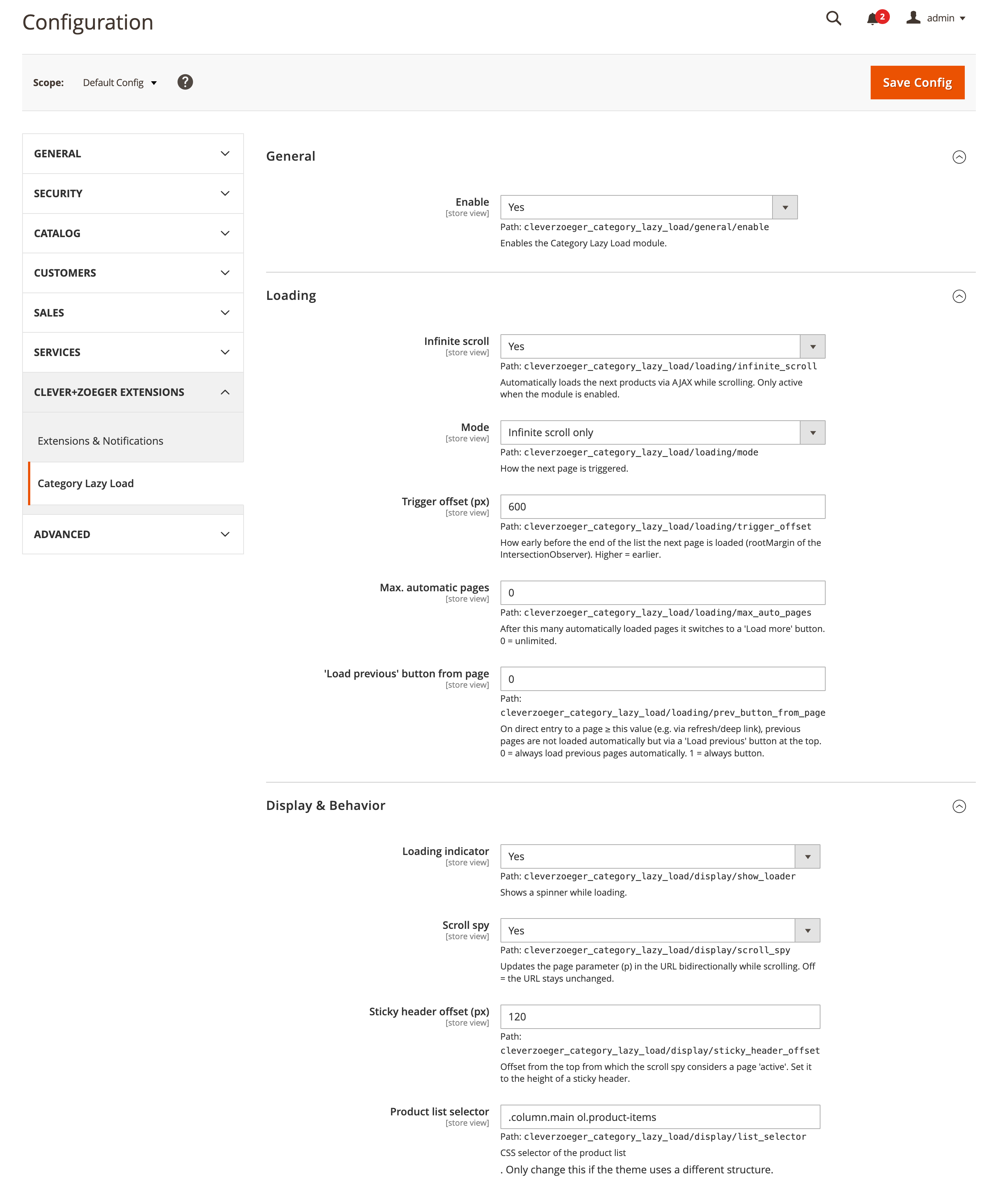 Category Lazy Load configuration
