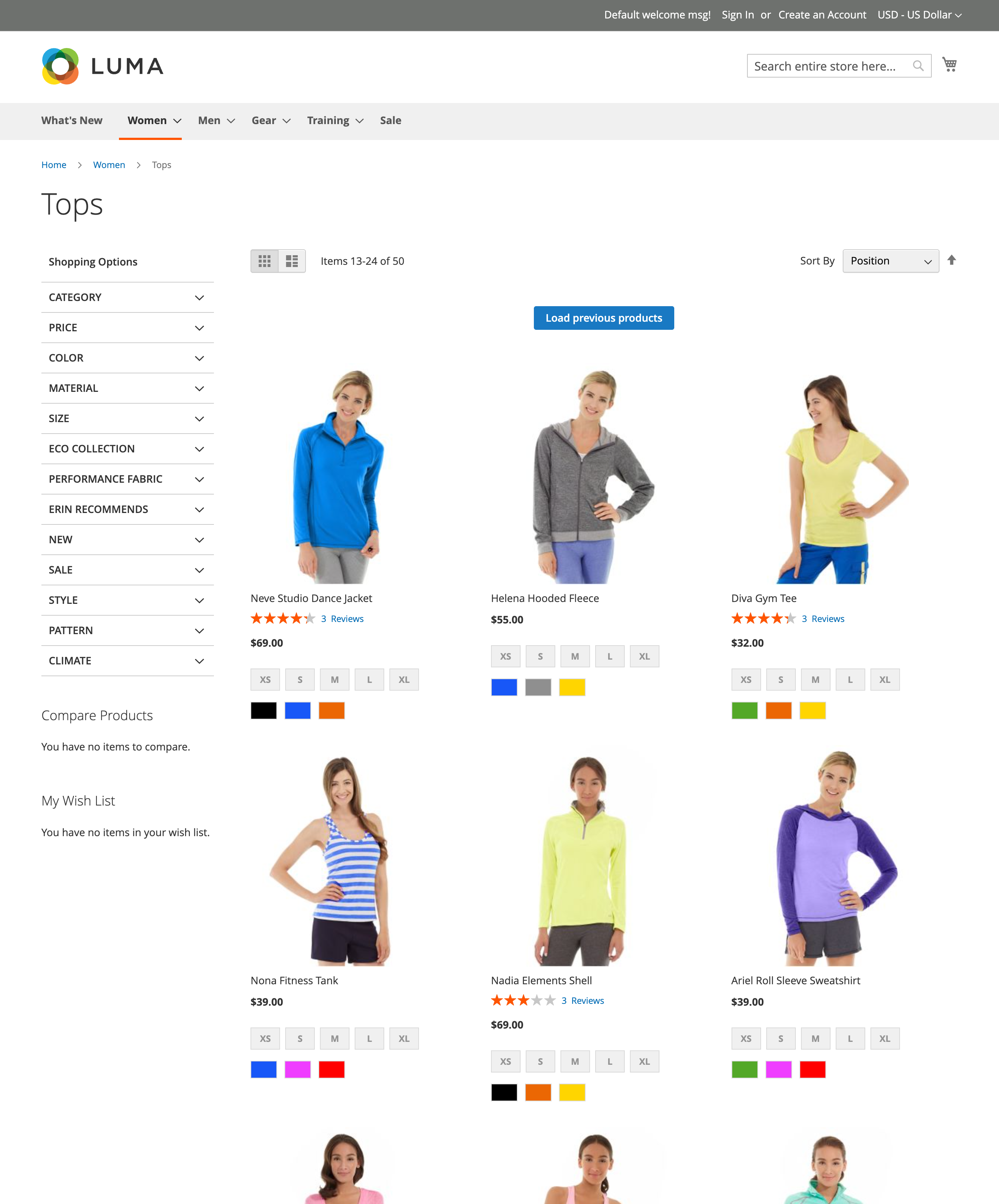 Load previous products button