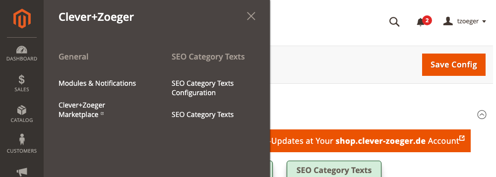 SEO Category Texts Backend Settings