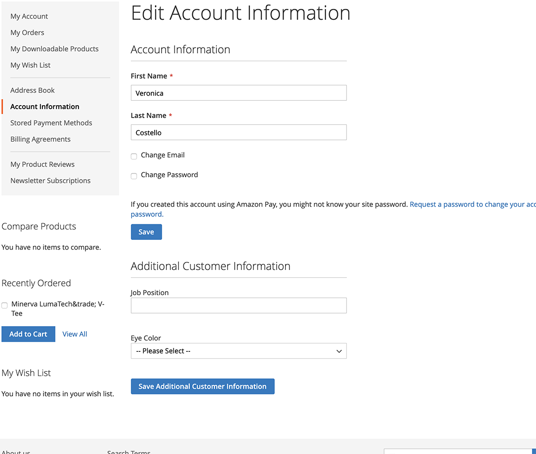 Customer Account Frontend Example