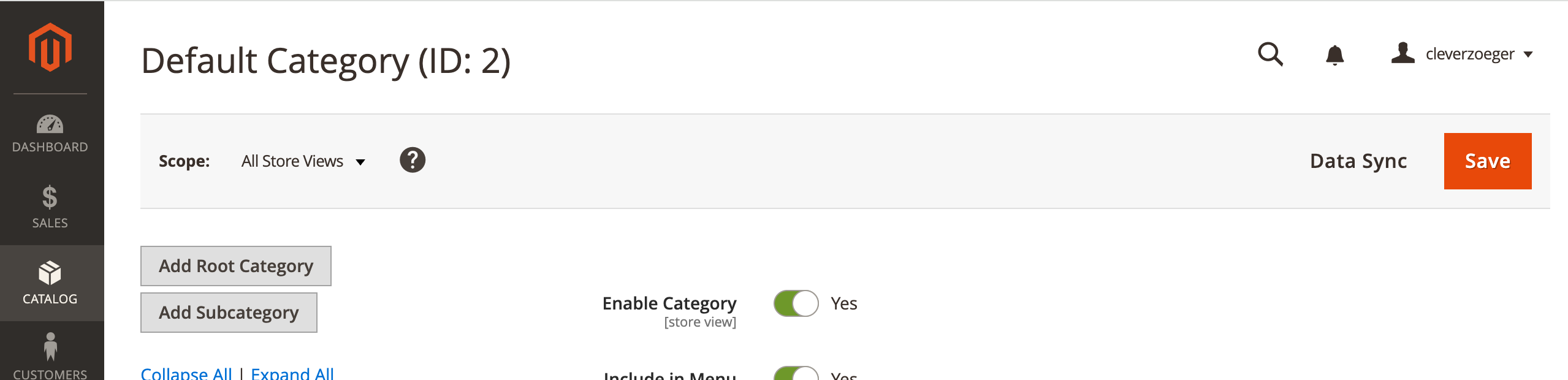 Data Sync button on a category