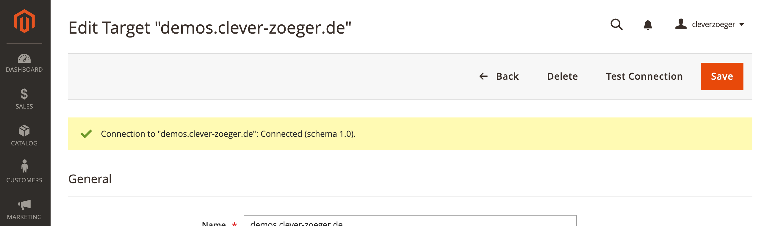 Test connection success message