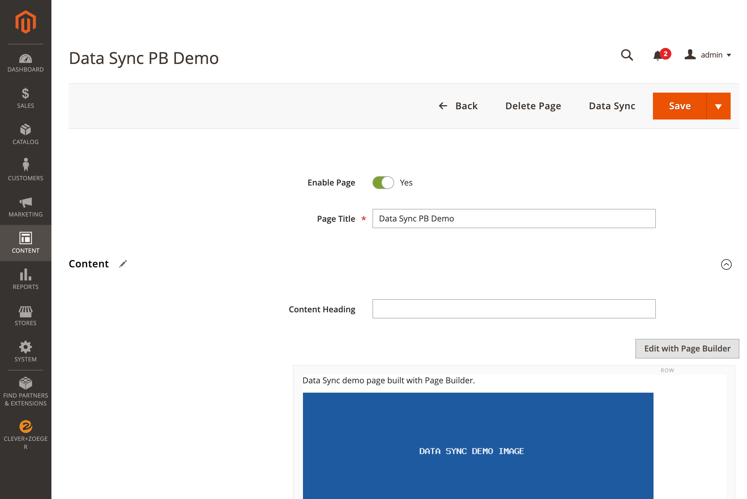 Page Builder page with an image and a CMS block