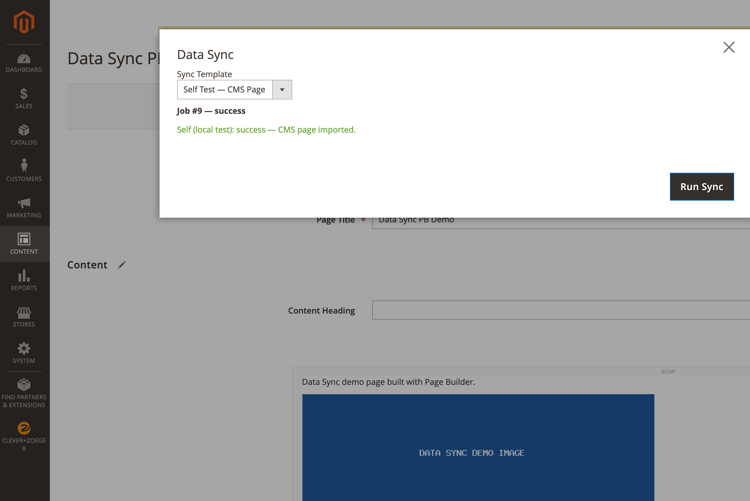 Page Builder page sync result