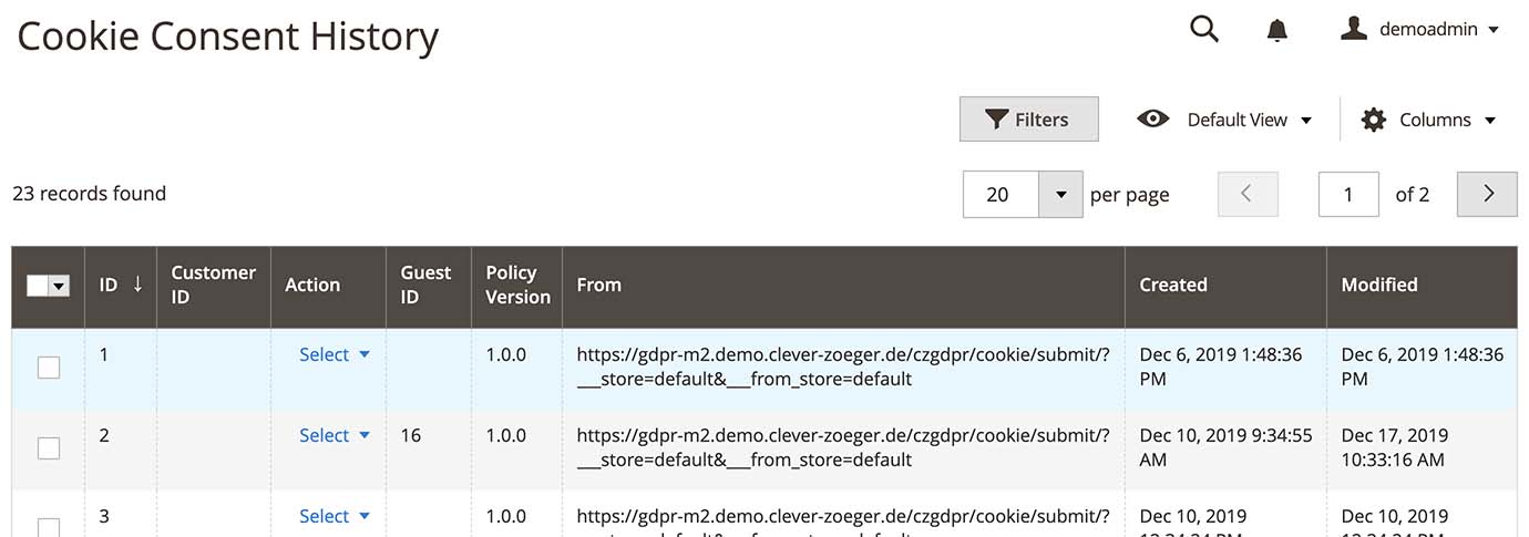 Cookie Consent History