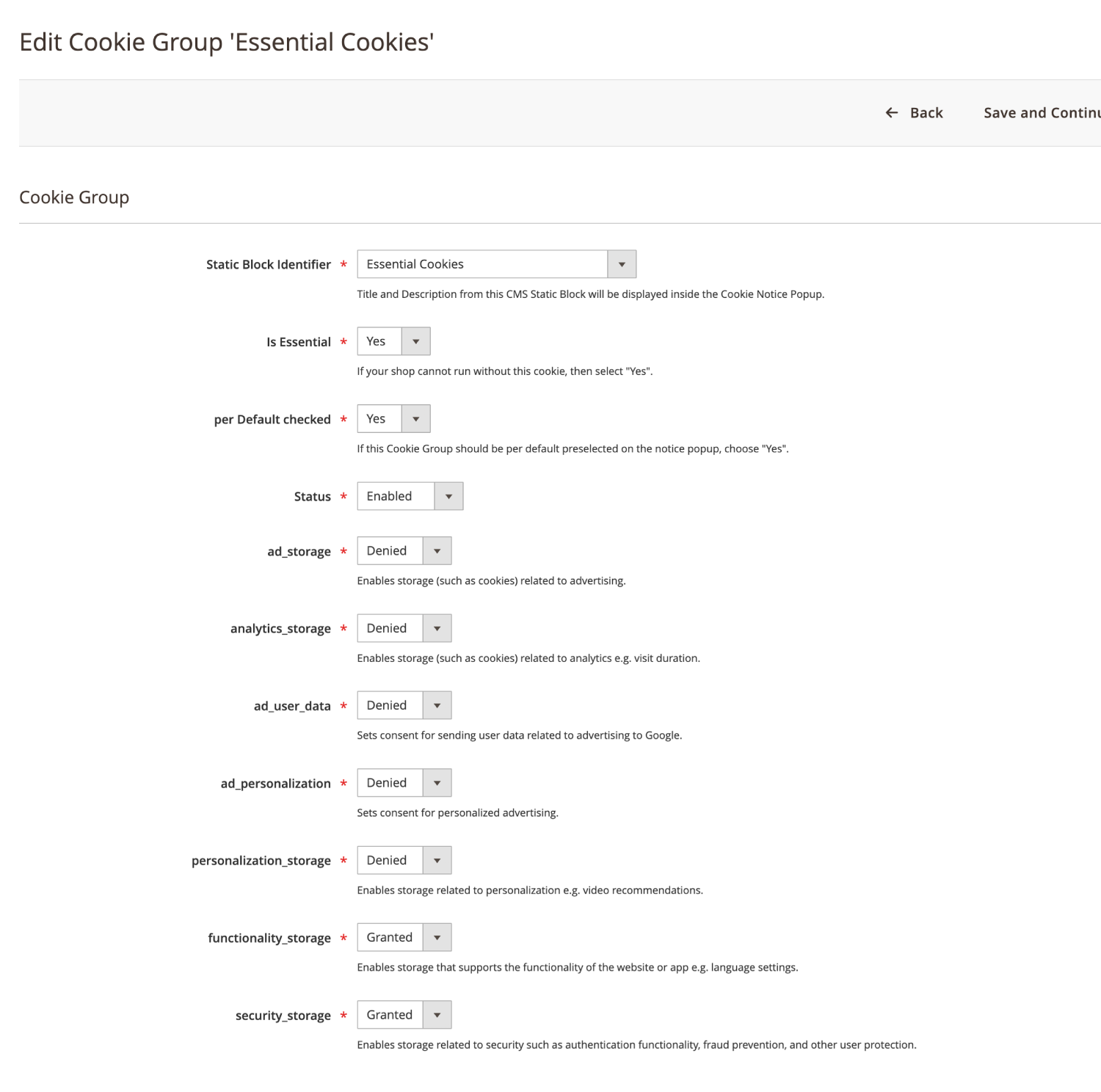 Edit Cookie Group