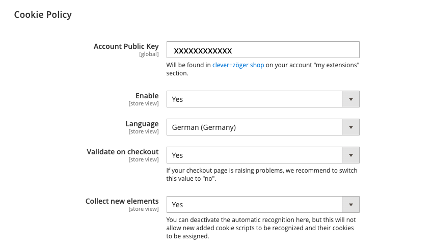 Cookie Policy - basic settings