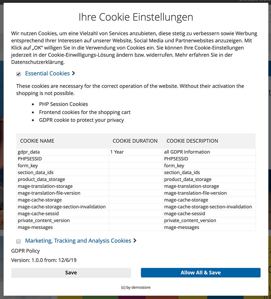 GDPR EU Privacy Guard Popup with open information