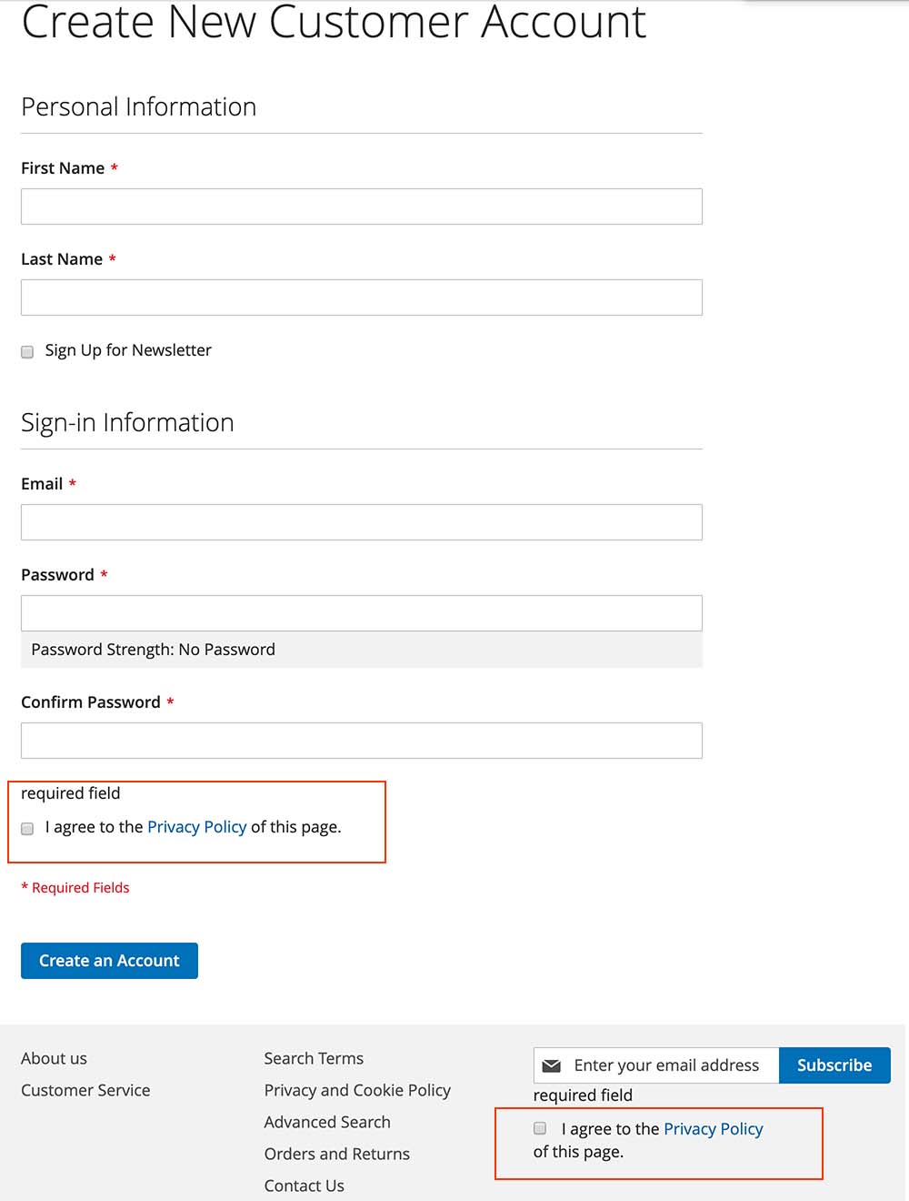 GDPR Customer Policy Checkbox