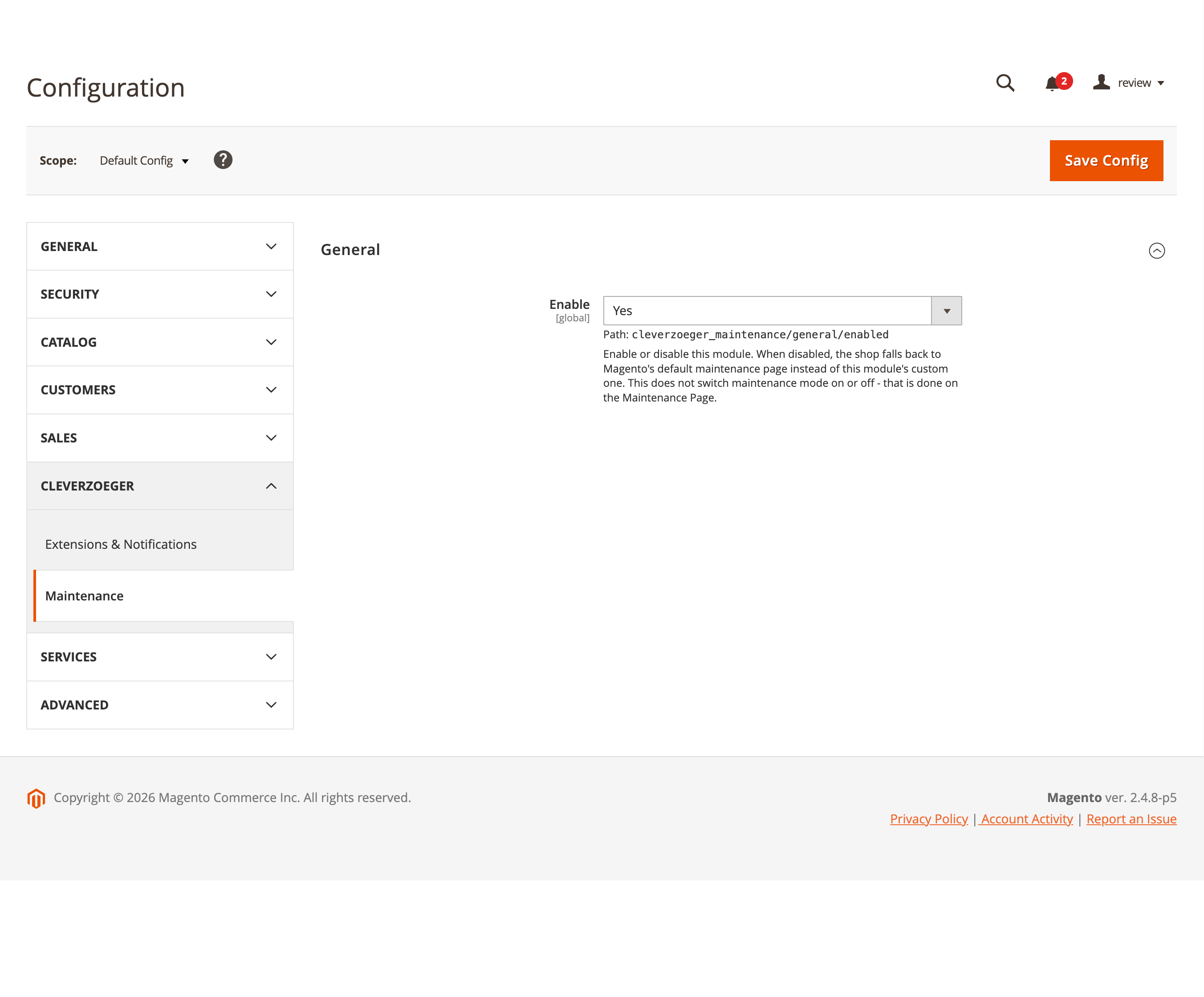 Maintenance configuration