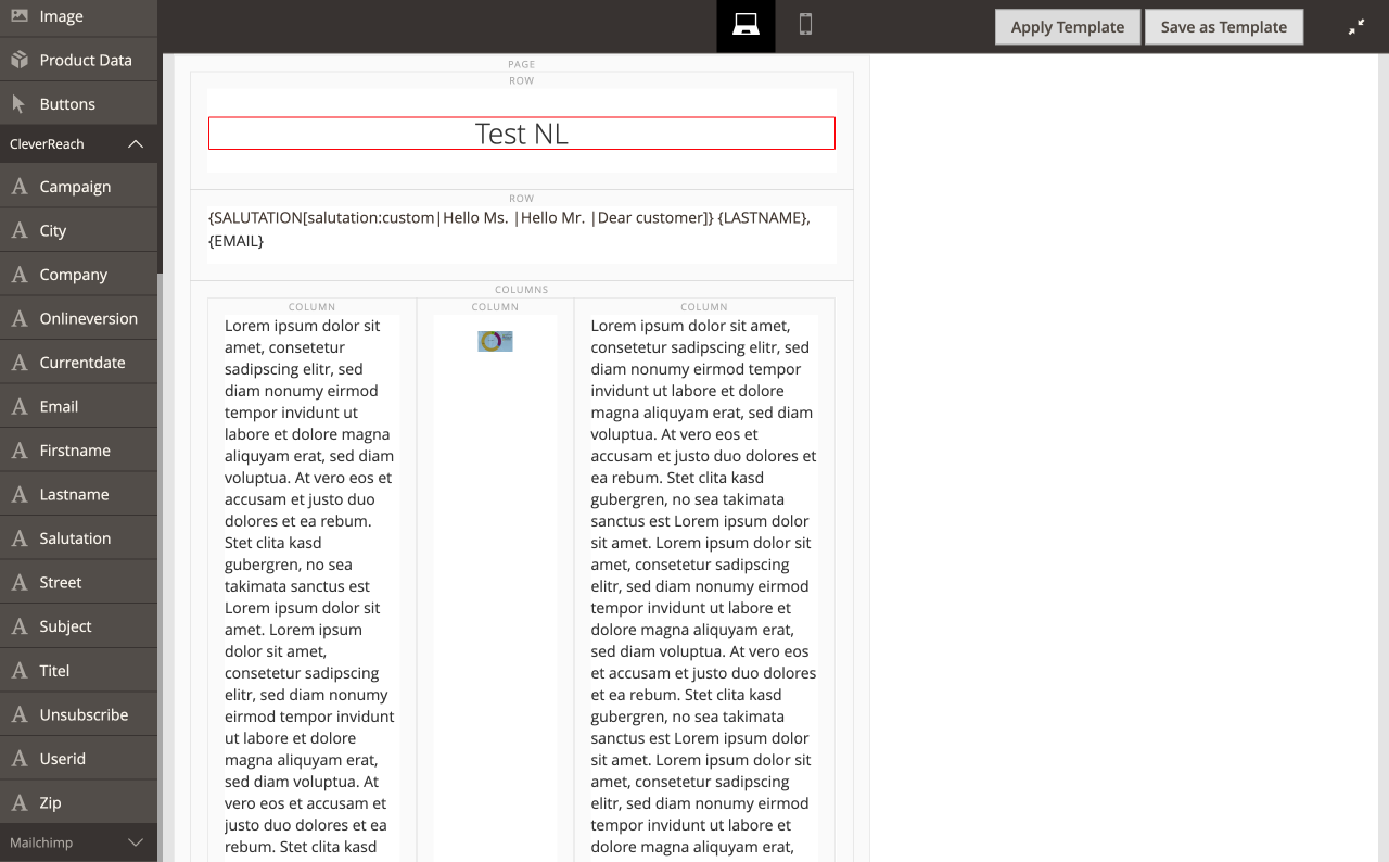 Newsletter Page Builder Edit CleverReach Elements