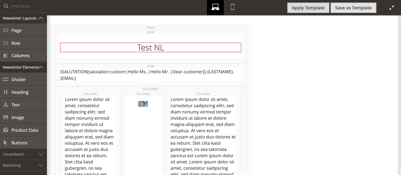 Newsletter Page Builder Edit Content