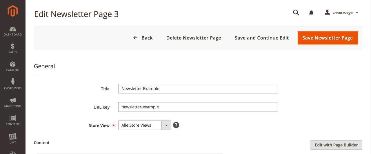 Newsletter Page Builder Edit Header