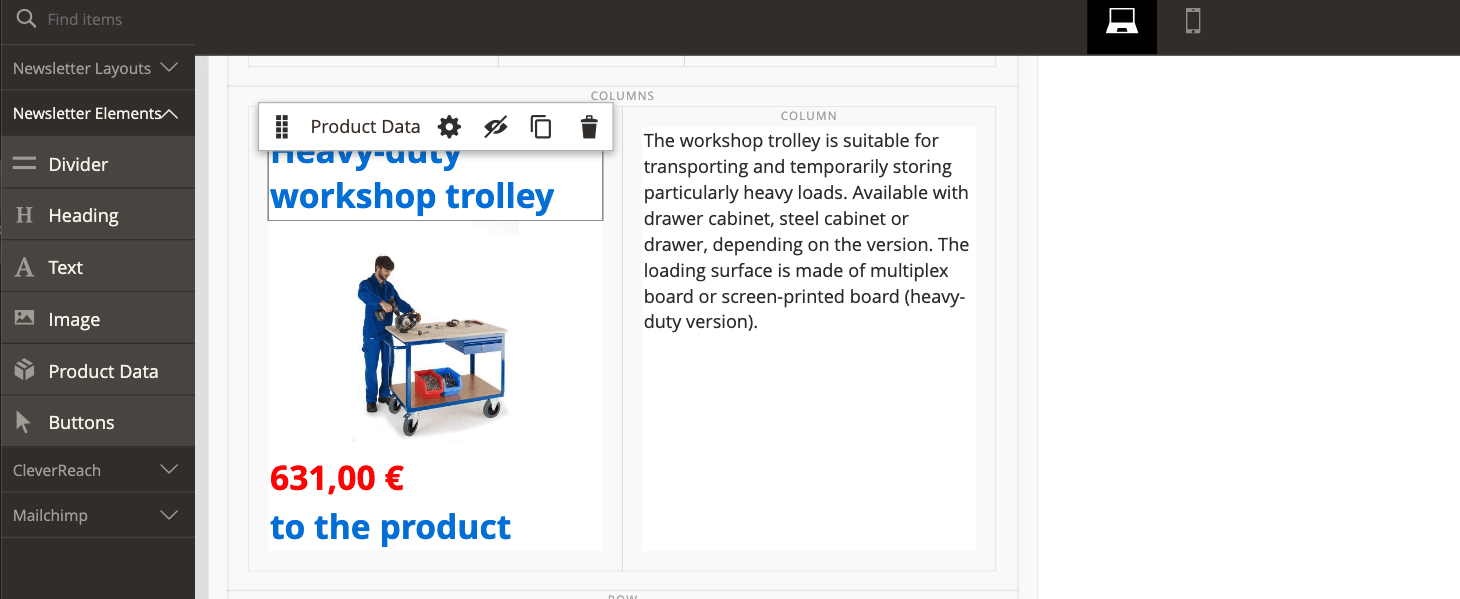 Newsletter Page Builder Edit Product