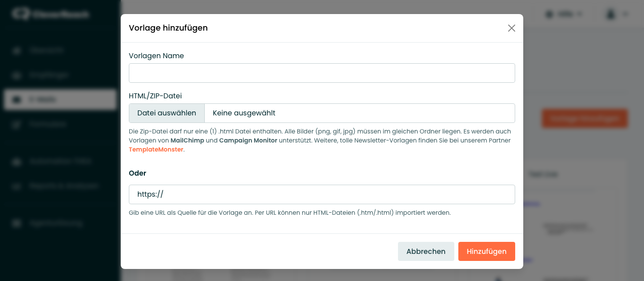 Newsletter Page Builder CleverReach Uploads