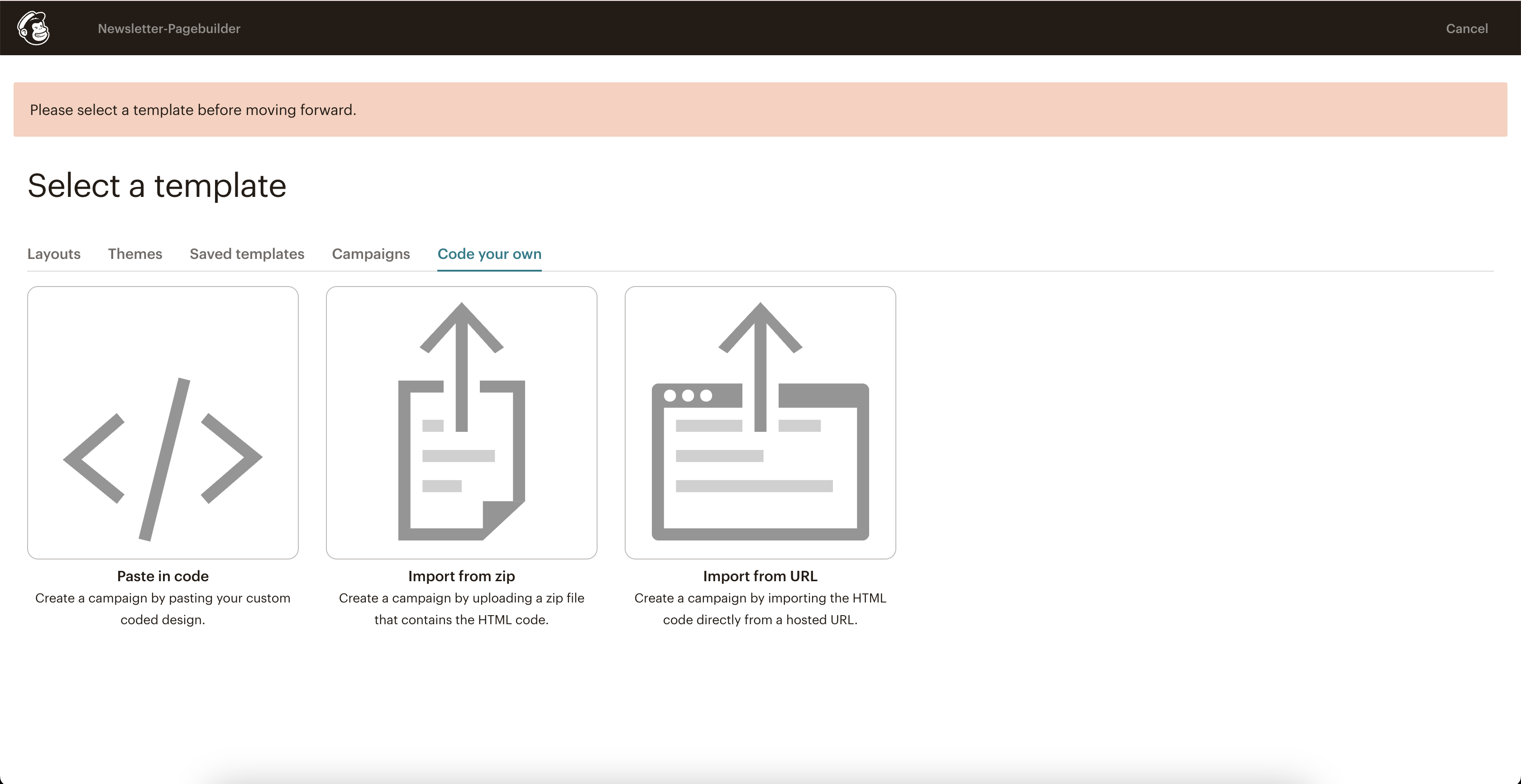 Newsletter Page Builder MailChimp Uploads