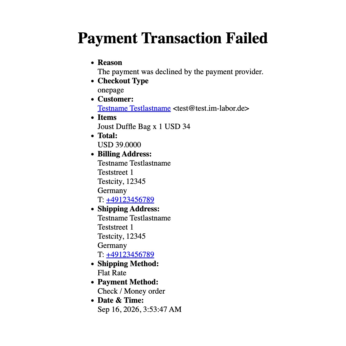 Payment Failed email
