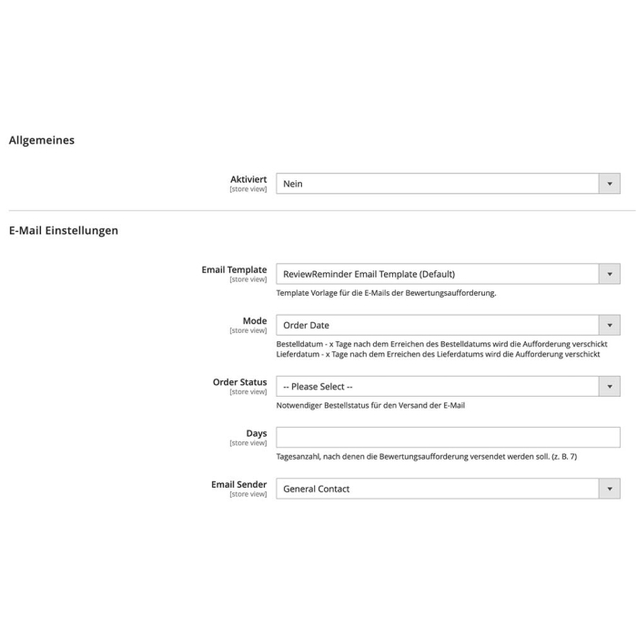Review Reminder configuration