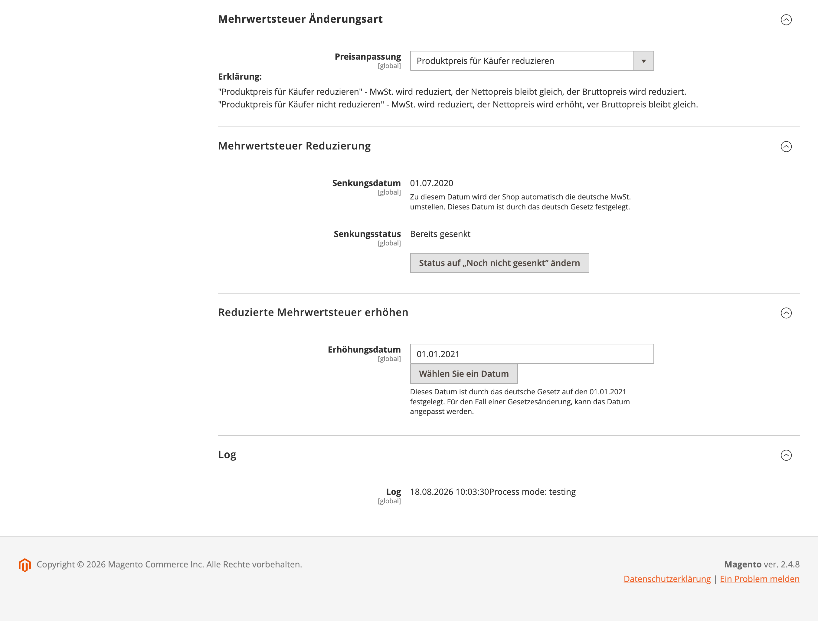 Konfiguration des German Tax-Switcher