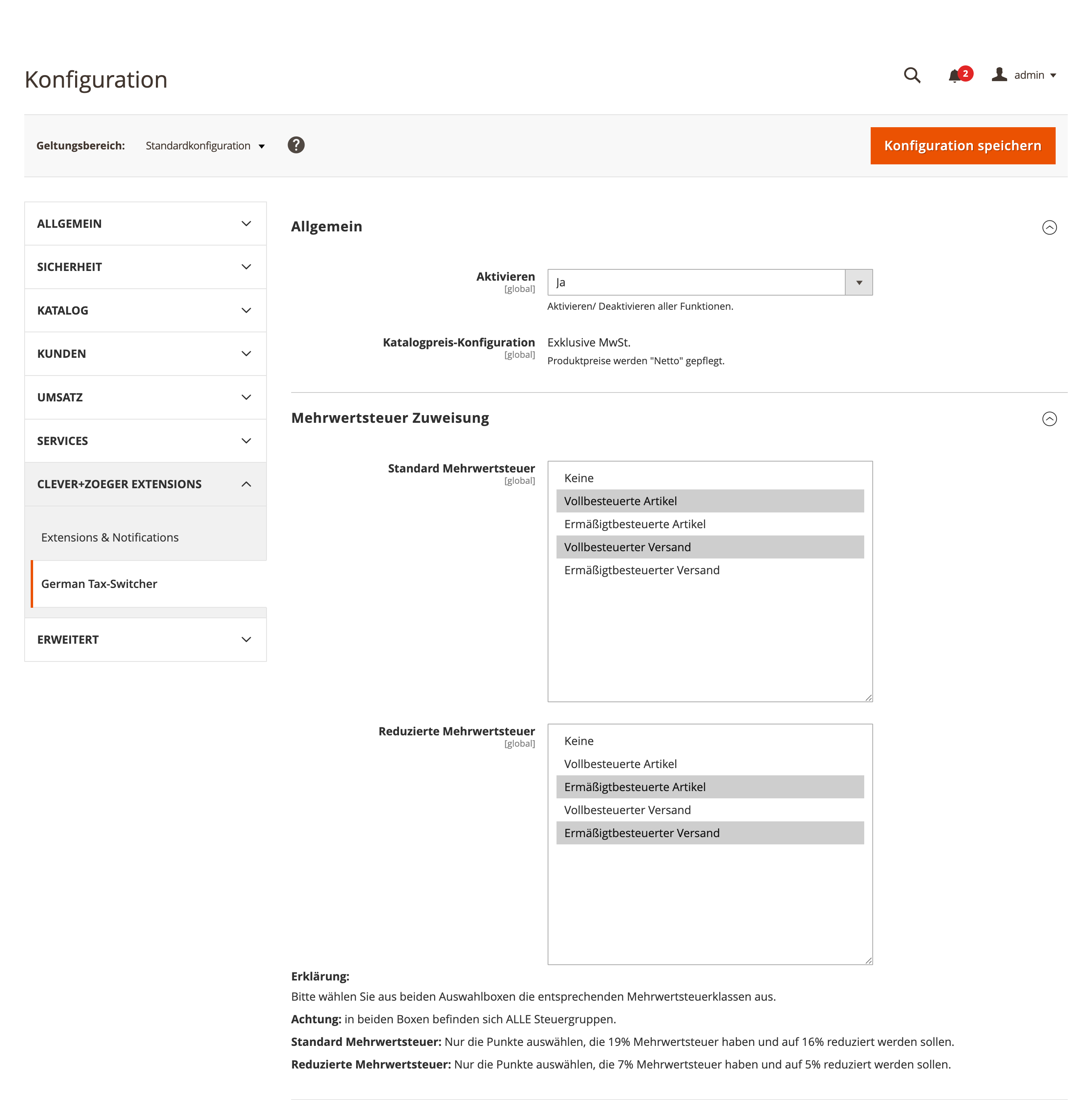 German Tax-Switcher configuration