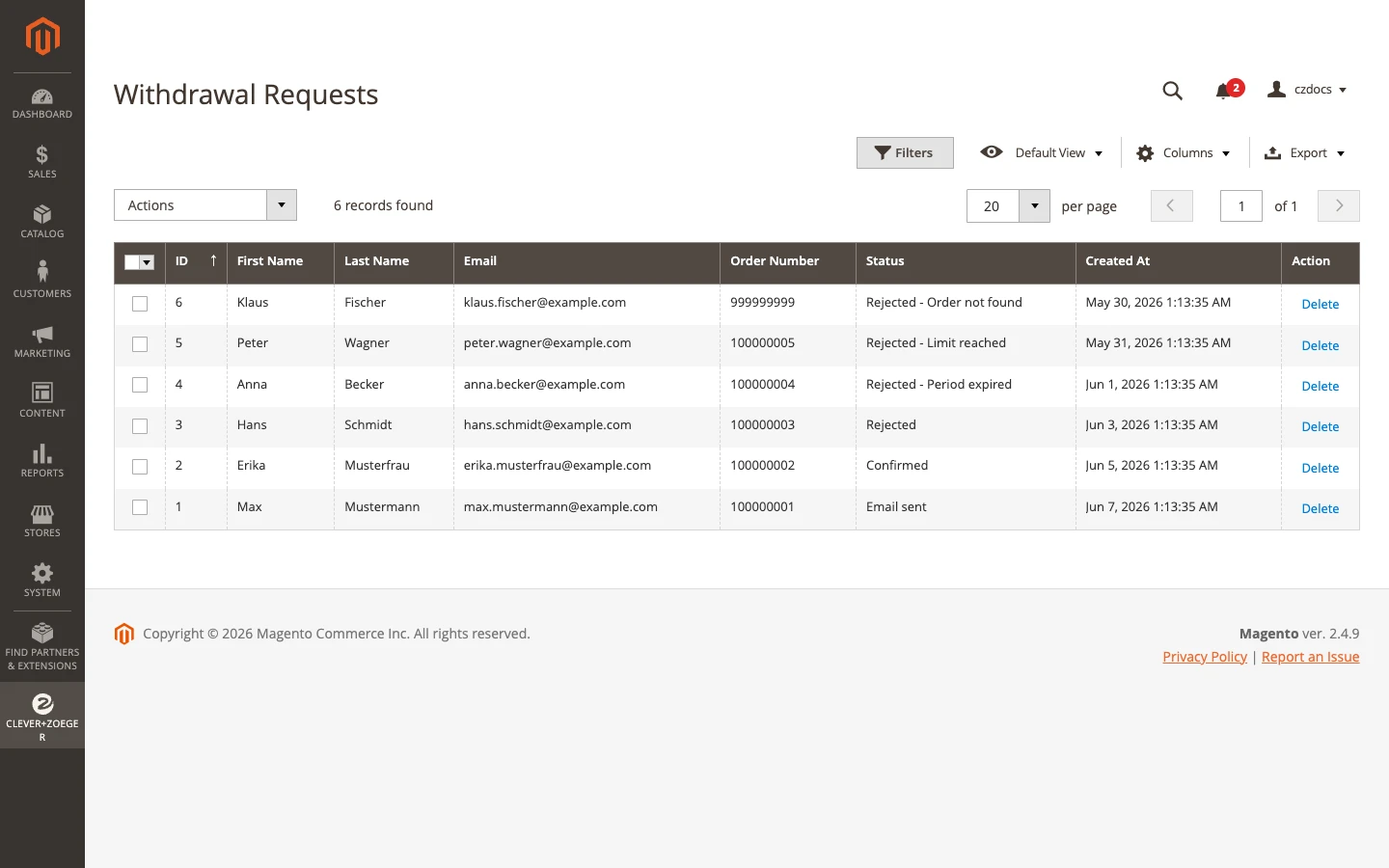 clever zoeger magento2 extension withdrawal backend requests