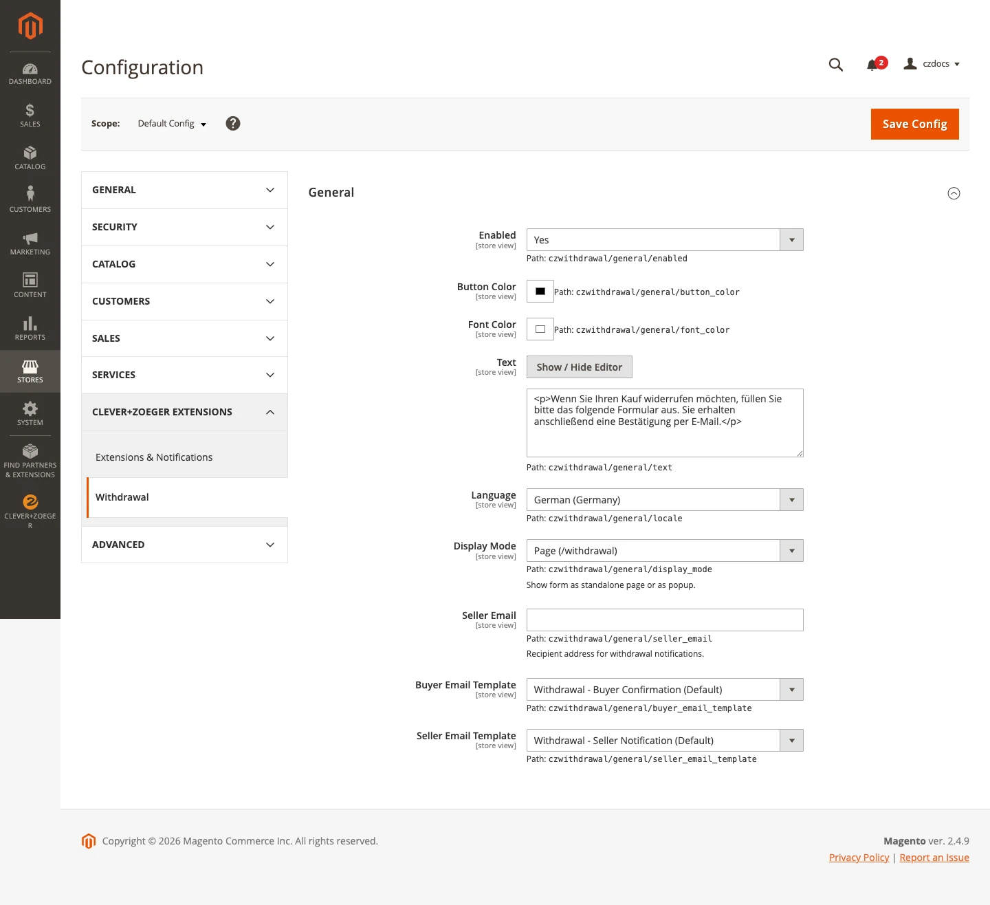 clever zoeger magento2 extension withdrawal config general