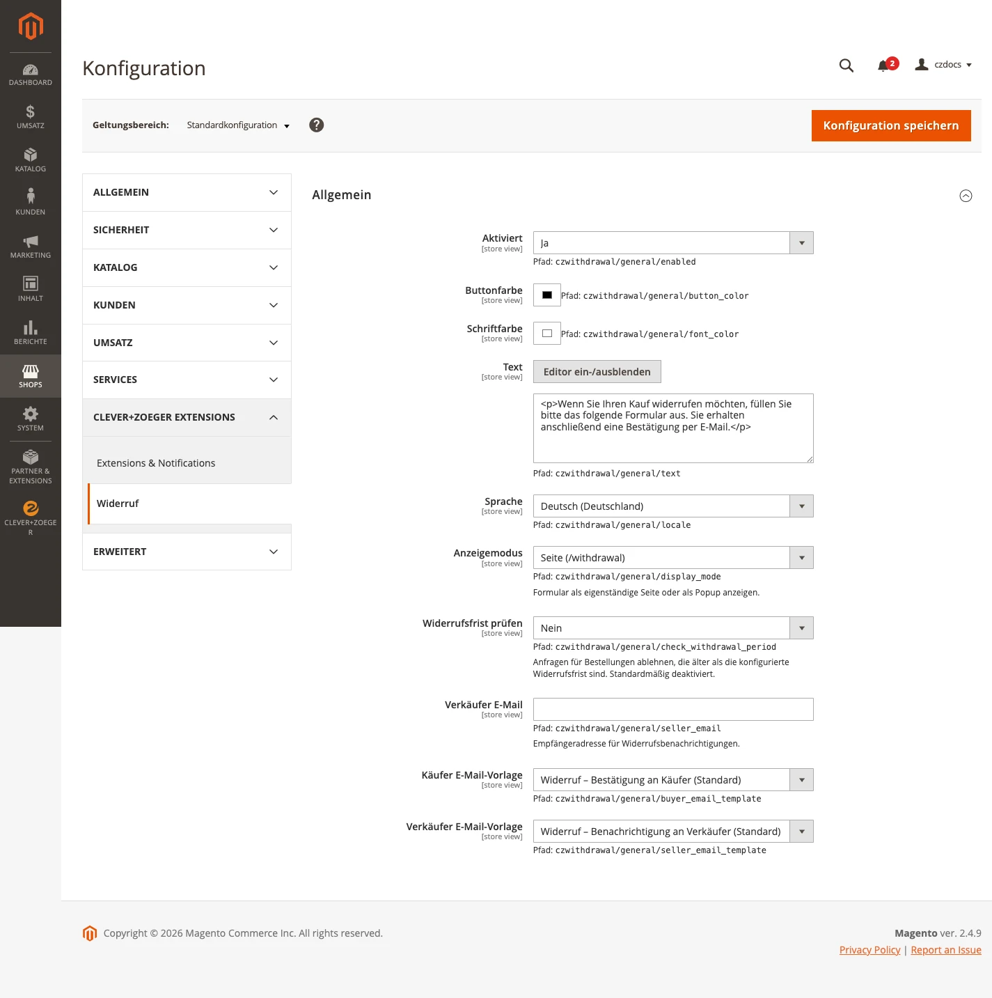 withdrawal clever zoeger extension backend config general