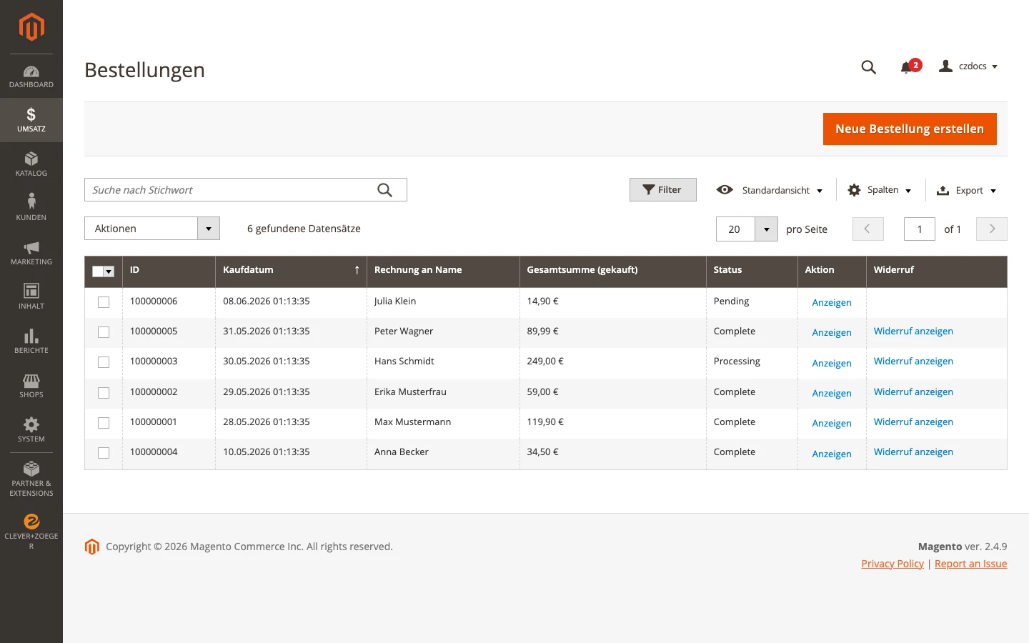 withdrawal clever zoeger extension backend sales order grid