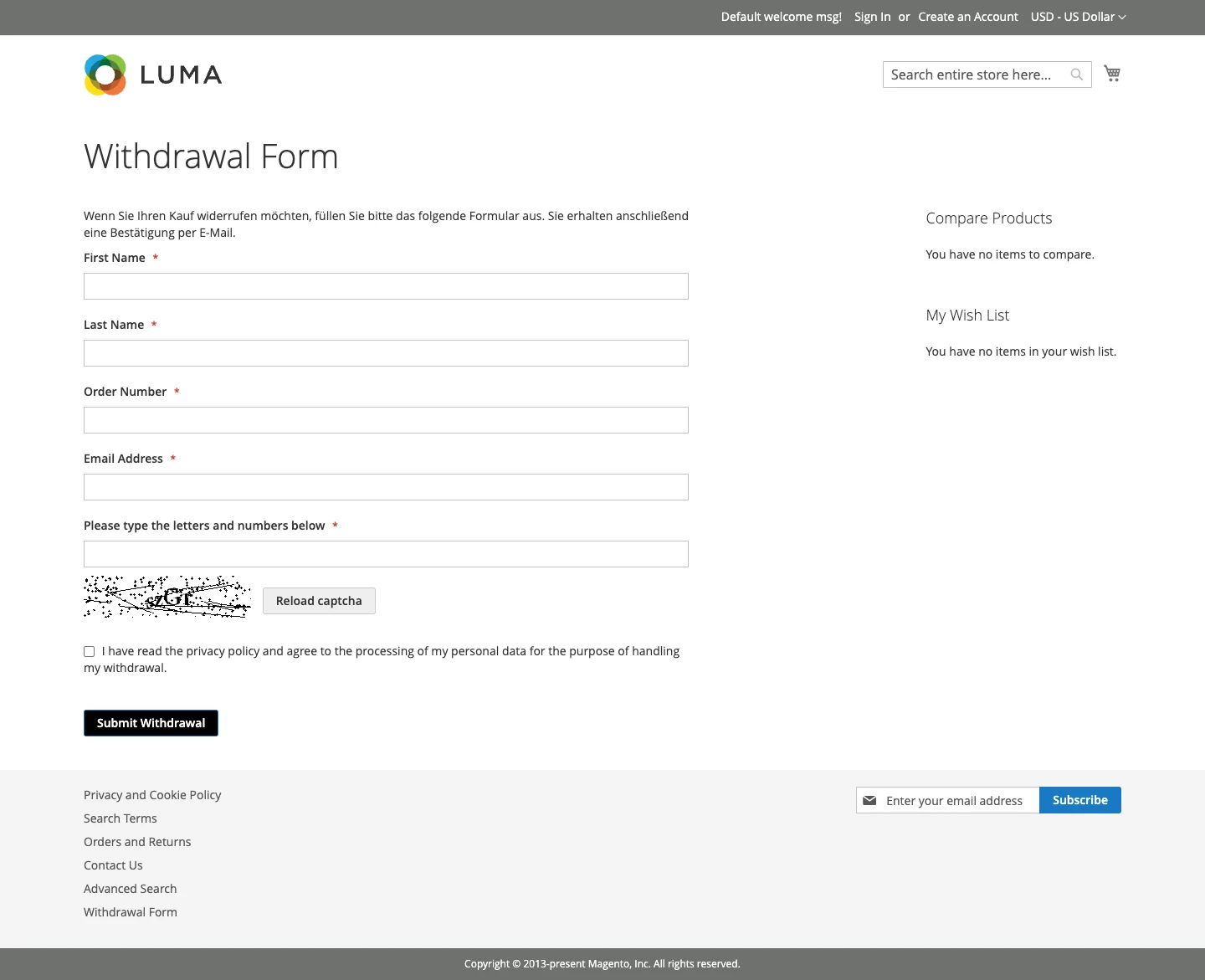 clever zoeger magento2 extension withdrawal frontend page